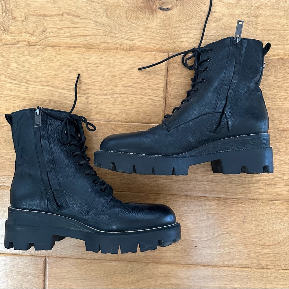 Sam Edelman Garret Black Leather Lug Sole Combat Boot size 6.5 Side Zip